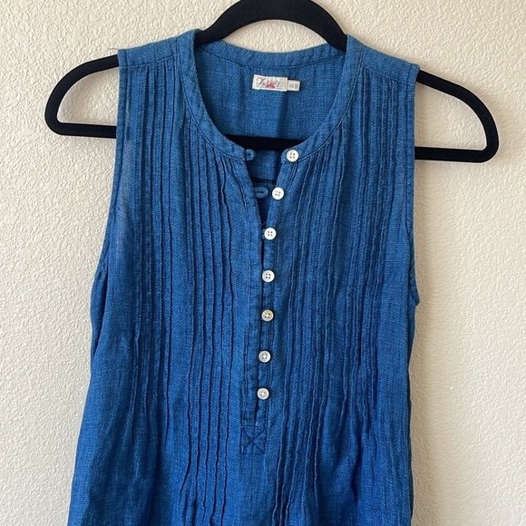 Faherty Isha Linen Shirt Dress XS Indigo Lagenlook Beachy Minimalist Boho Dress - Picture 10 of 15